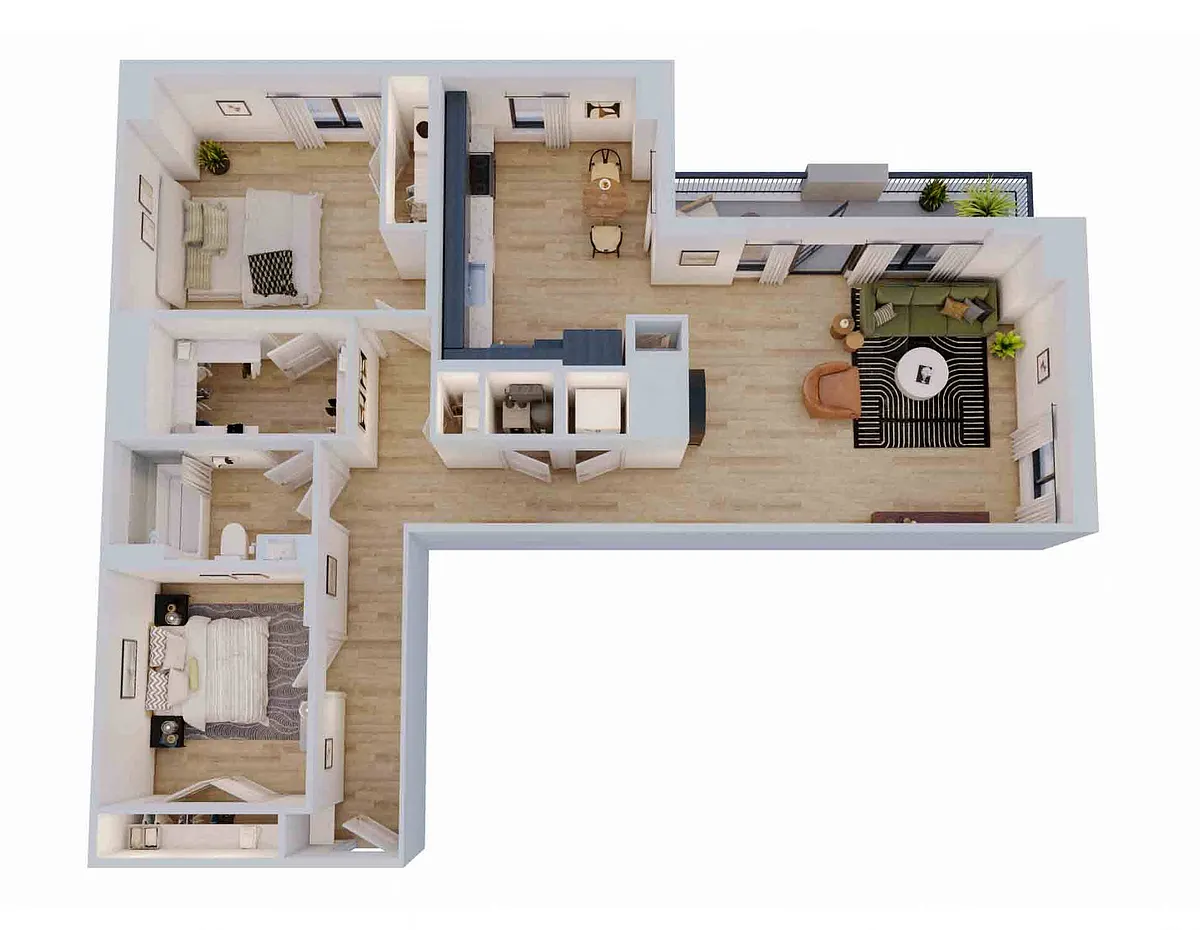 Floor plan 1 Bed/1 Bath with Den-B6