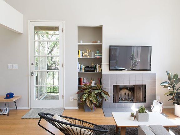 Living room view with high ceilings