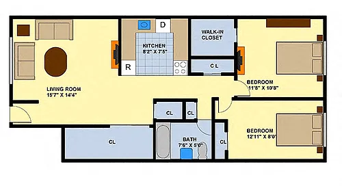 Floor plan Two Bedroom (Downstairs)