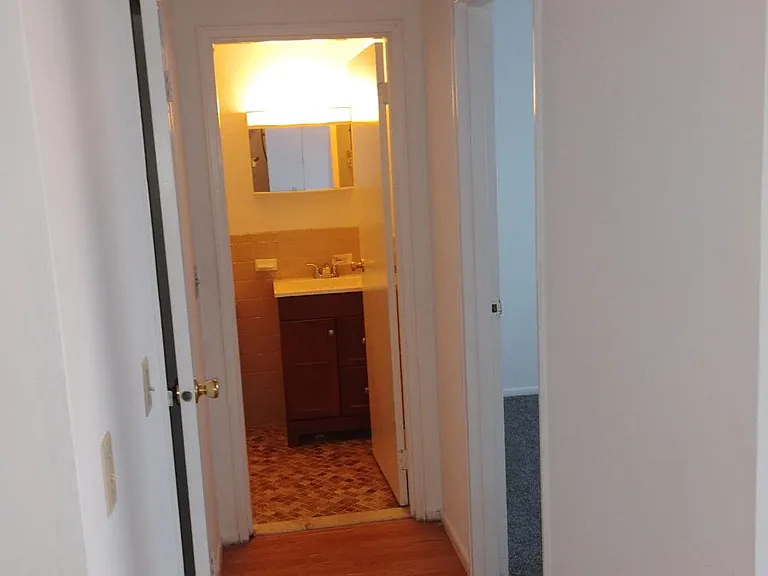 Hallway with door on left to walk in closet