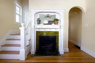 decorative fireplace in foyer