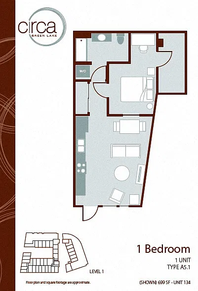 Floor plan 1 Bedroom 1 Bath - A5.1