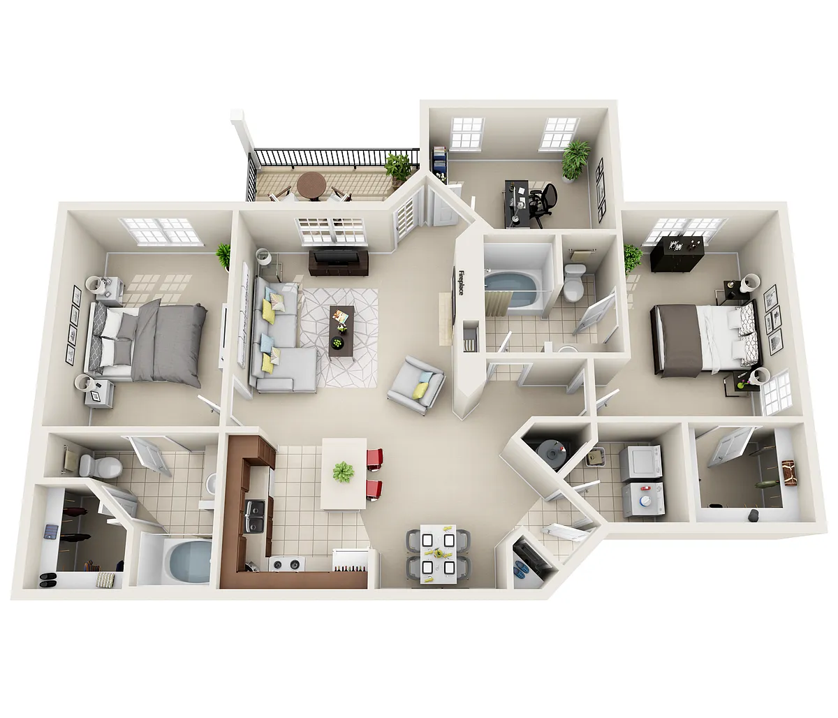 Floor plan Manhattan | 2 Bedroom 2 Bathroom with a Den with 1
