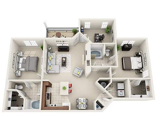 Floor plan Manhattan | 2 Bedroom 2 Bathroom with a Den with 1