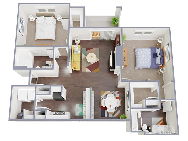 Floor plan 2 Bed, 2 Bath E (60% Income Restricted)