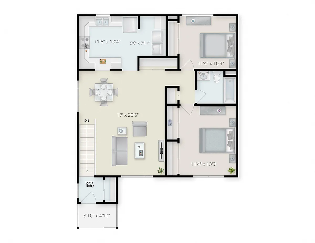 Floor plan Two Bedroom One Bath
