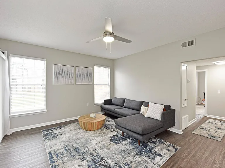 Living Room with Hardwood Style Flooring
