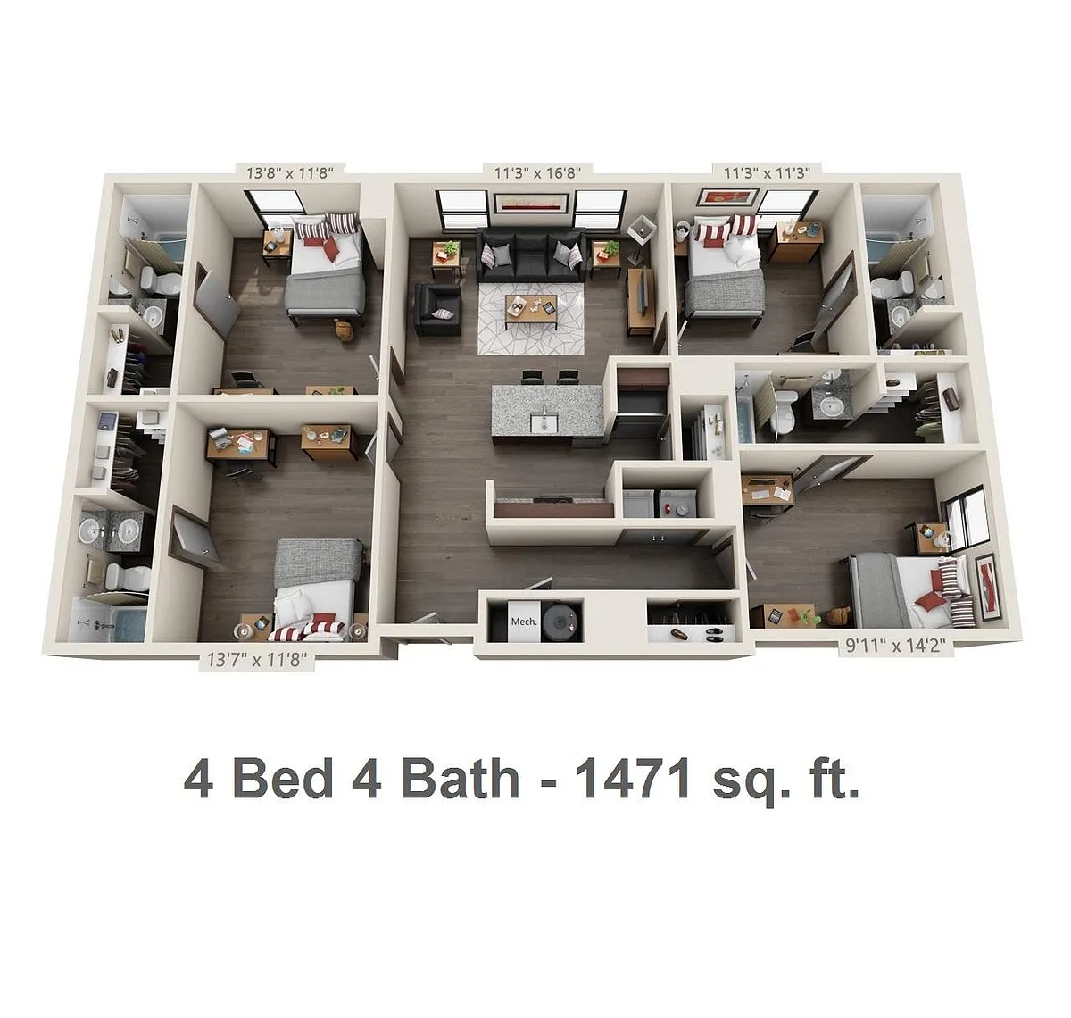 Floor plan Large Four Bedroom Corner