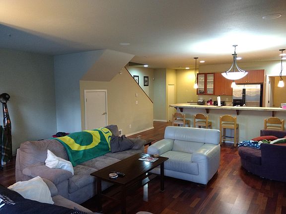 Living area with view of kitchen