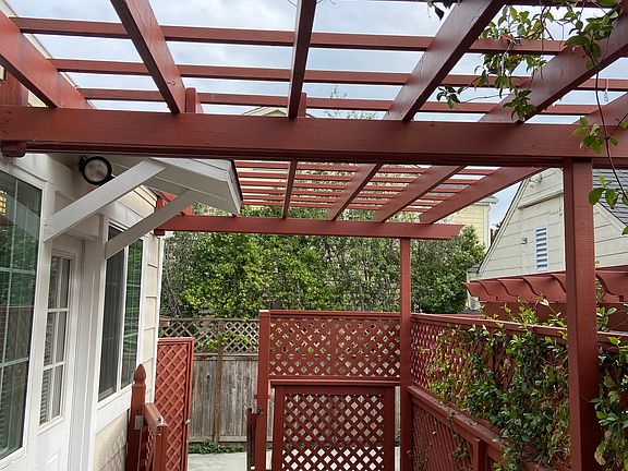 Elevated deck exits onto driveway