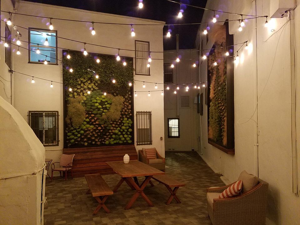 Courtyard at night.