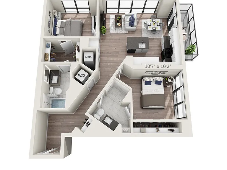 Two Bedroom Two Bath (995 SF) Two Bedroom Two Bath (995 SF)
