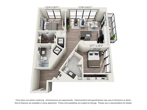 Floor plan Two Bedroom Two Bath (995 SF)