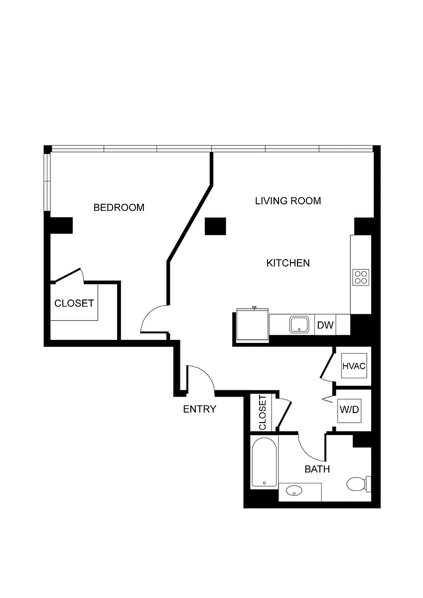 Floor plan West 7th | 1 Bedroom, 1 Bathroom 209