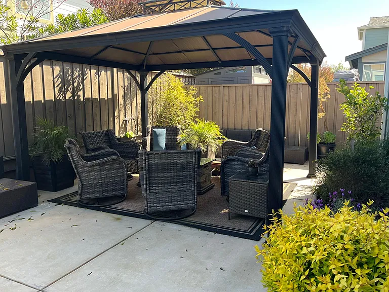 Pergola with seating.