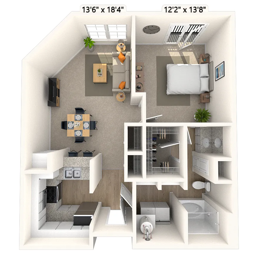 Floor plan Traditional 1x1 674-941 SF