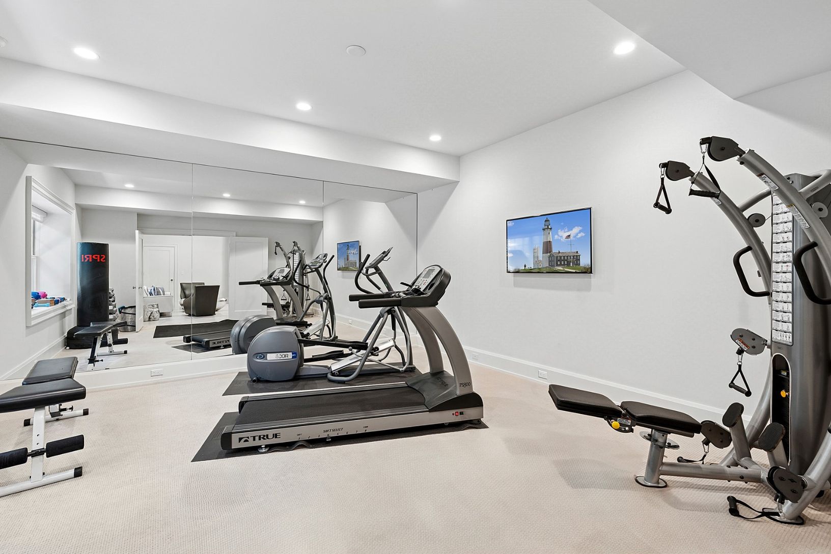 Lower level gym with natural light