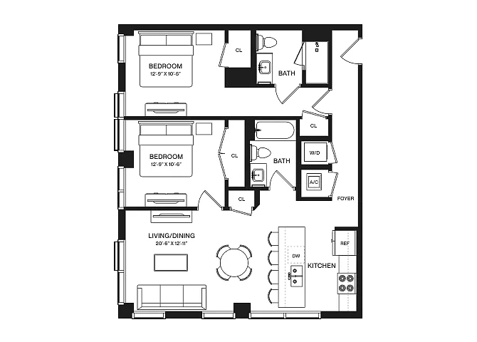 Floor plan 2 Bed/2 Bath-B1