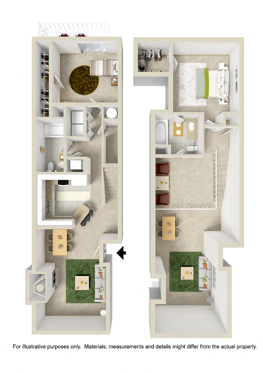 Floor plan 2 Bed Townhouse w/ Loft