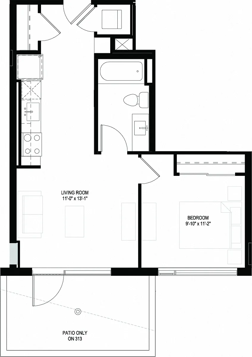 Floor plan One Bedroom/One Bathroom (A03)