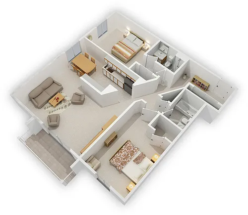 Floor plan 2 Bedroom 2 Bathroom Corner