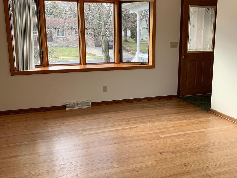 Living room with bay window.