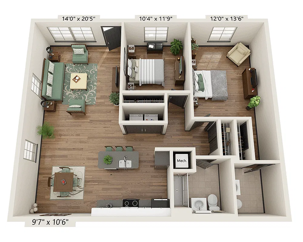 Floor plan Two Bedroom B1.5T