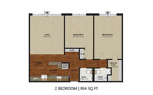 Floor plan Bryant Manor - Two Bedroom (B)