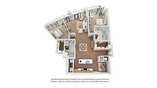 Floor plan 2 BR x 2 BA Flat - B