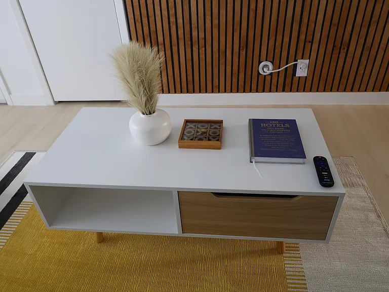 Relax in the living room while reading your favorite book.