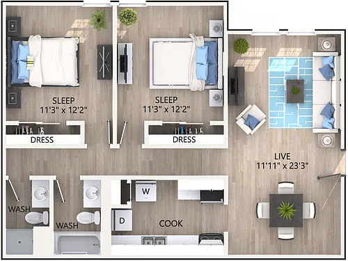 Floor plan 2 x 2 Cozy