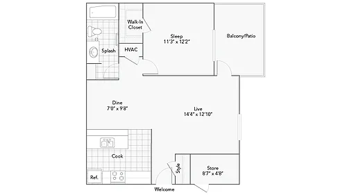 Floor plan 1 Bed 1 Bath B