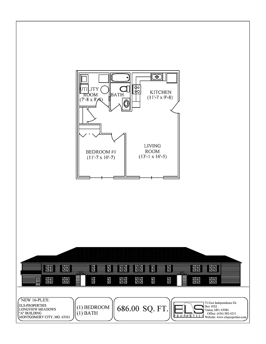 Floor plan One Bedroom One Bath Apartment