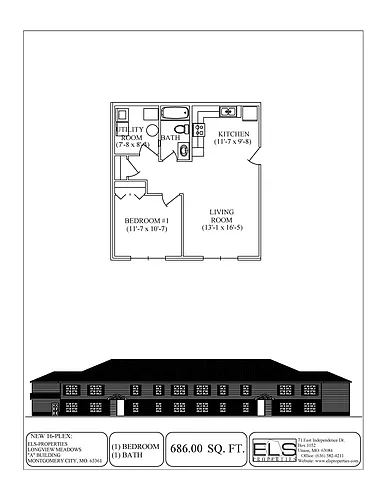 Floor plan One Bedroom One Bath Apartment
