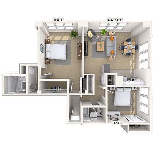 Floor plan Traditional 2x2 1168 SF