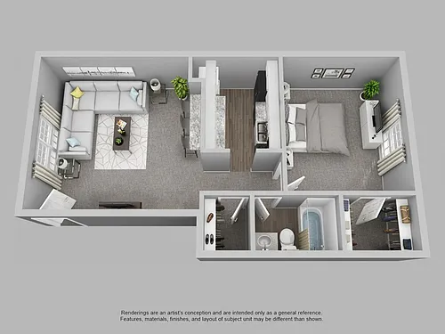 Floor plan 1 Bed 1 Bath with Washer/Dryer