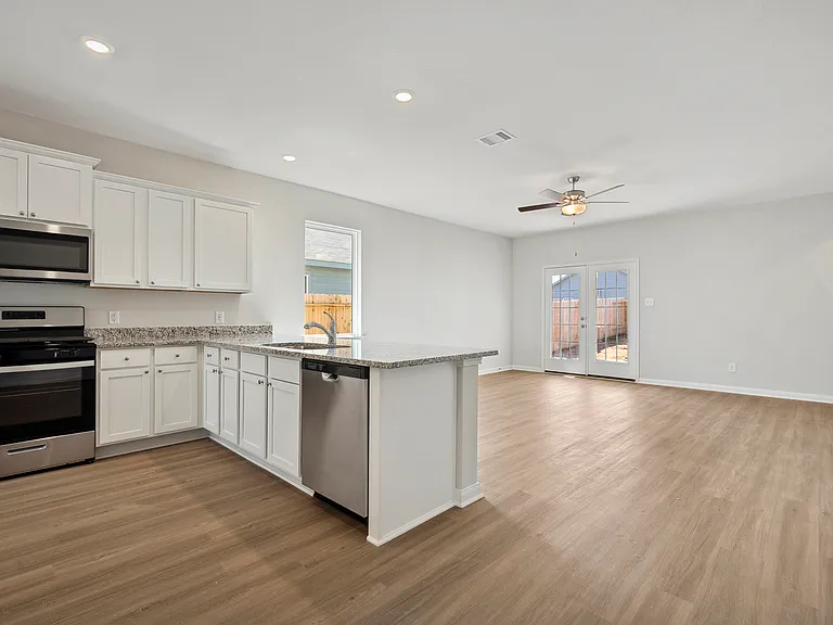 Spacious family room and kitchen.