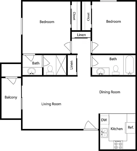 Floor plan Two-Bedroom, Two-Bathroom (B)