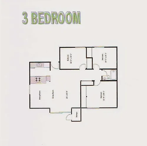 Floor plan 3 Bedroom, 1 Bath