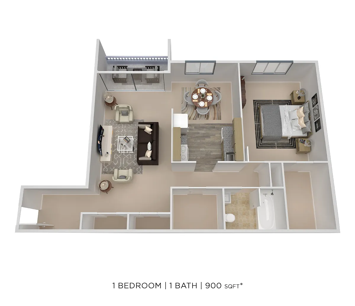 Floor plan One Bedroom-900 sqft