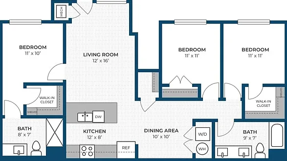 Floor Plan 3BR A1 | Seasons at Hoffman Estates | Apartments in Hoffman Estates, IL Floor Plan 3BR A1 | Seasons at Hoffman Estates | Apartments in Hoffman Estates, IL