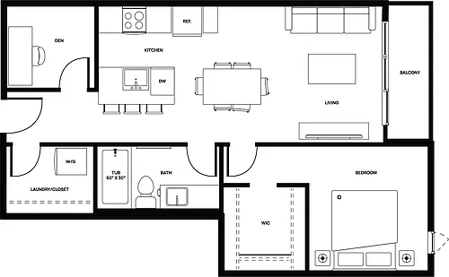 Floor plan 1 bed 1bath+Den 1 Bed 1 Bath 2