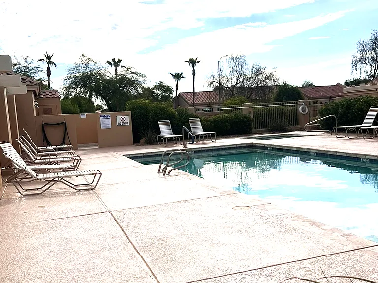 Casita community pool and hot tub. Country Club Estates guest only. Plenty of lounge chairs. A short walk around the corner from the casita.