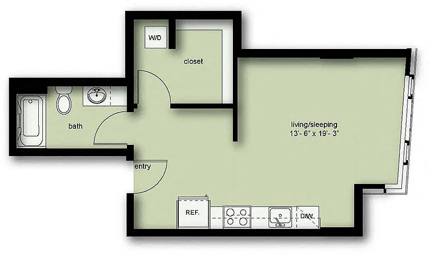 Floor plan Wave Studio 1 Bath Income Qualified A08