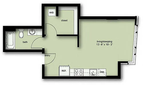 Floor plan Wave Studio 1 Bath Income Qualified A08