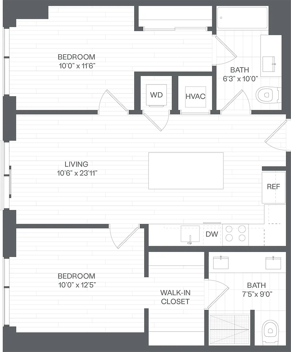 Floor plan 2 Bed/2 Bath-BF1