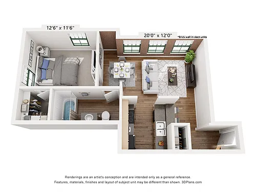Floor plan One Bedroom B and C