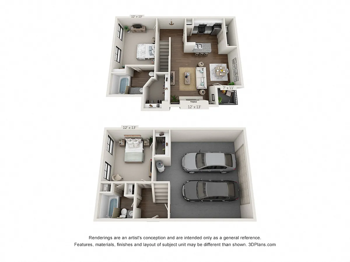 Floor plan 2 Bedroom, 2 Bath (2-Car Garage)