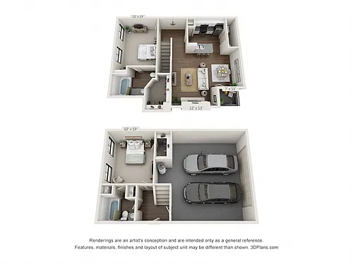 Floor plan 2 Bedroom, 2 Bath (2-Car Garage)