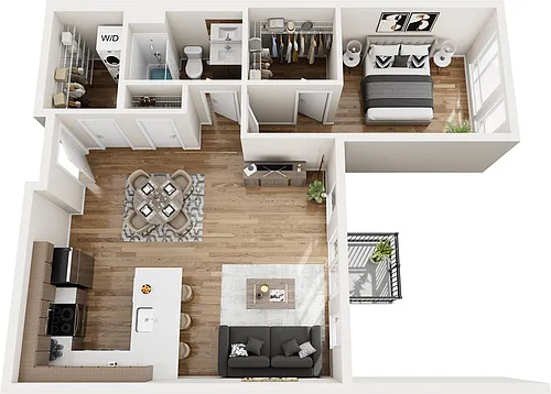 Floor plan Large One Bedroom w/West View M11